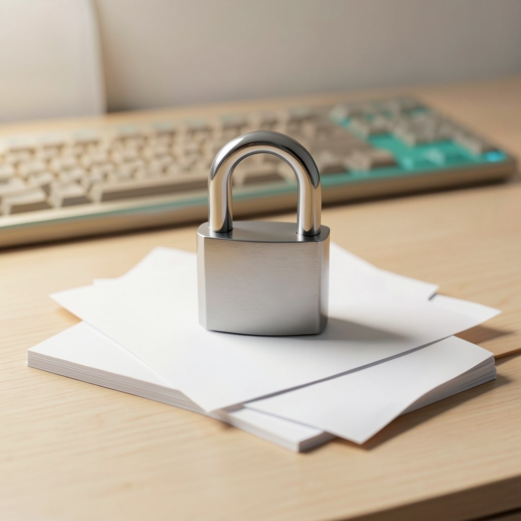 A closed padlock icon on a document, symbolizing privacy and security.