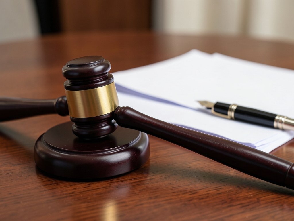 A gavel on a wooden desk, representing legal terms and conditions.