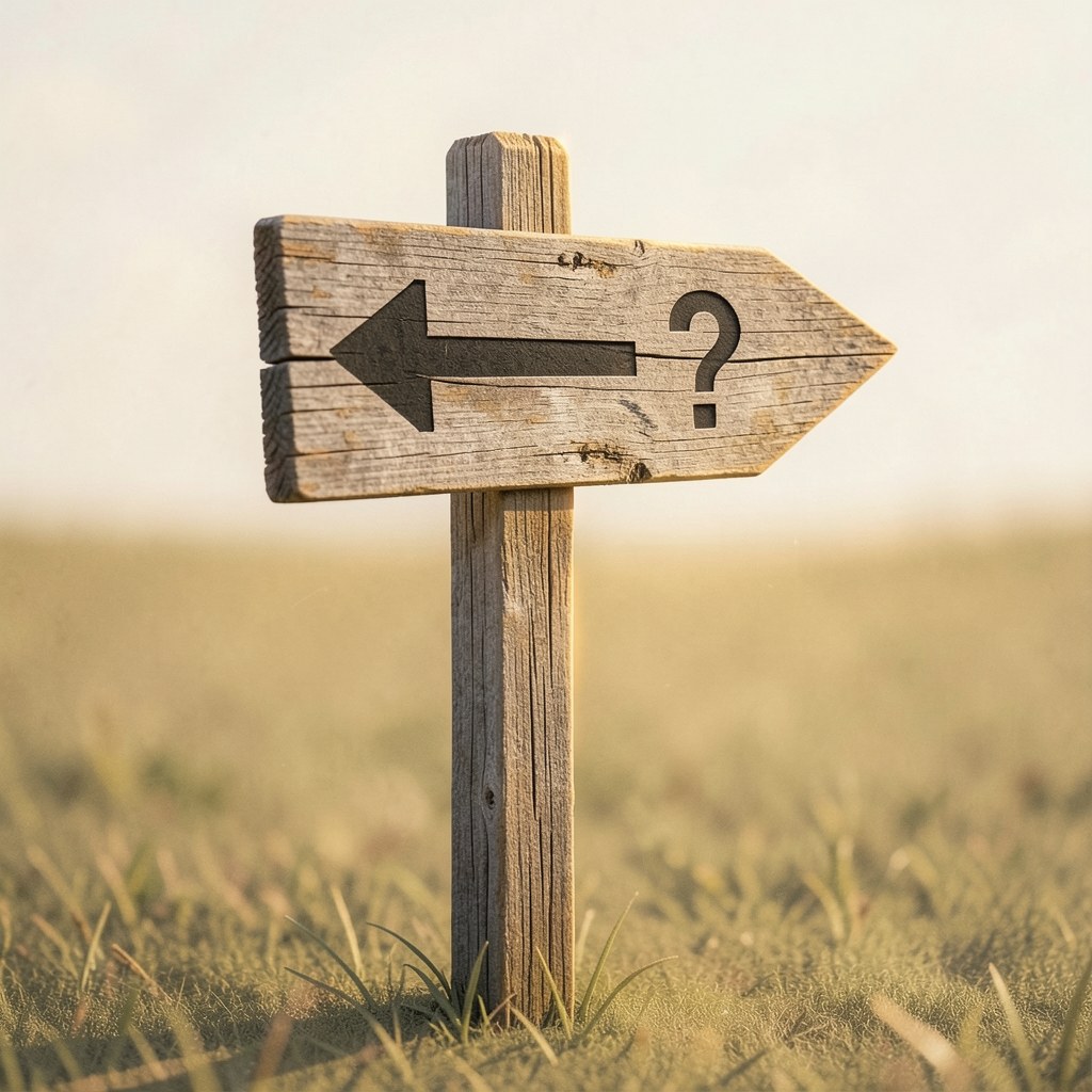 A simple signpost with a question mark, indicating a need for guidance and clarification.