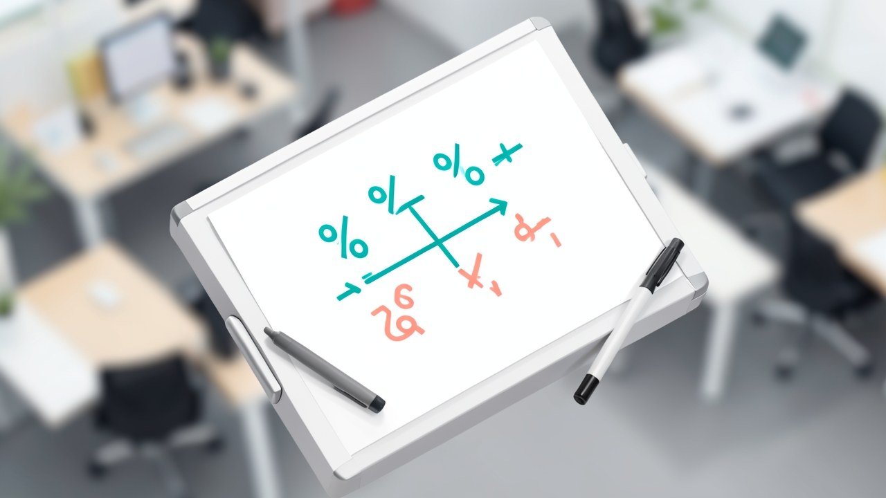 An infographic style visual showing a formula for calculating interest rates, with a pen resting on it.